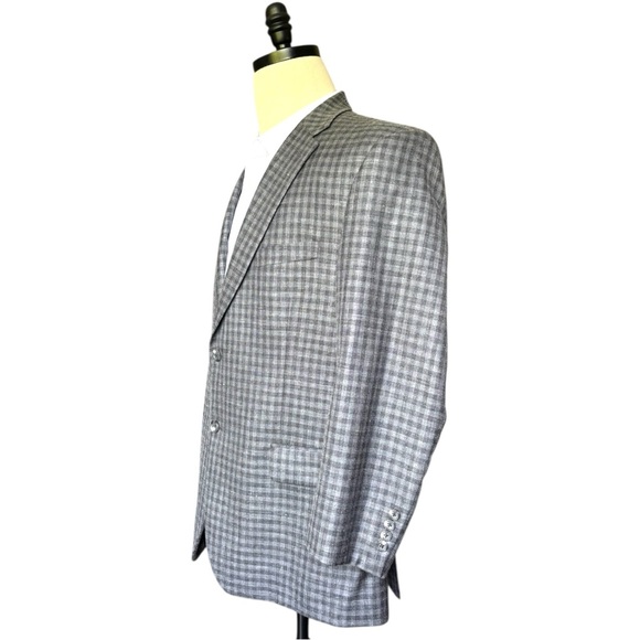 Jos. A. Bank gray check plaid wool silk linen blend notched lapel blazer | 43R - Picture 2 of 14